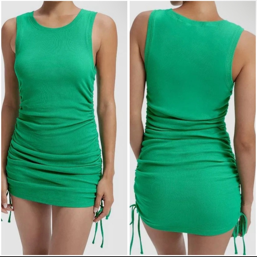NWT Good American ‘Summer Green’ Sleeveless Ruched Bodycon Mini Dress
